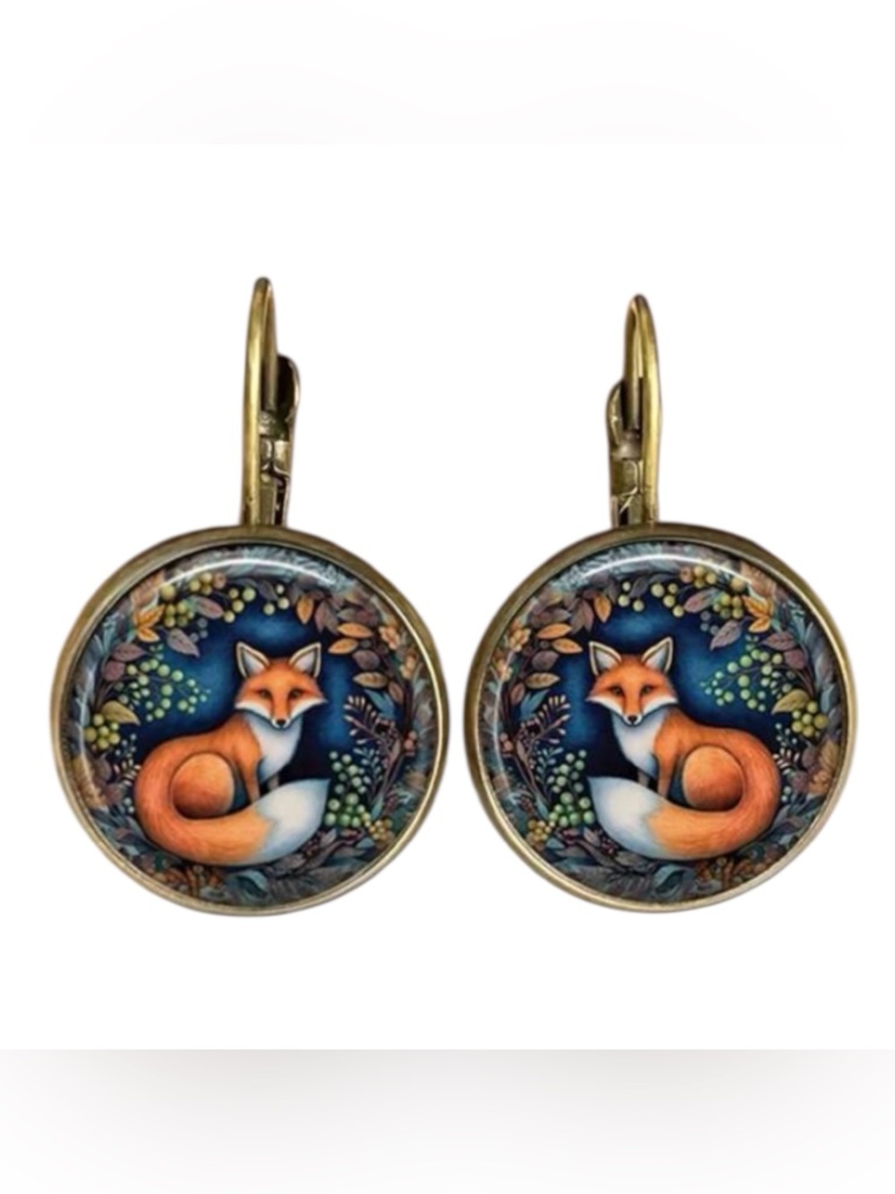 Vintage Look Fox Earrings Woodland Forest Gold Drop NWT